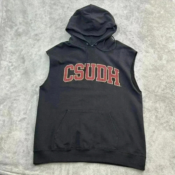 Champion Hoodie Mens Large Cal State Dominguez Hills CSUDH Sleeveless Black Gym - Picture 1 of 9